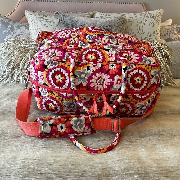 VERA BRADLEY Pixie Blooms Iconic Grand Traveler Bag 2015 Pink Orange Floral - Picture 11 of 15